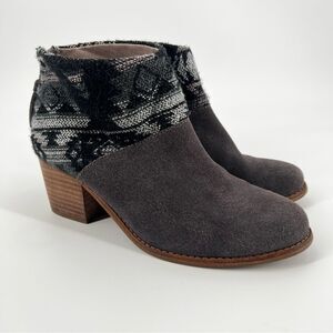 Toms Leila Suede Aztec Ankle Boot Dark Gray & Black‎ Sz 7